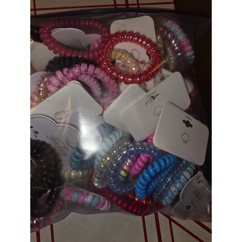 Bulk Lot Spiral Hair Ties Elastics Floral Iridescent Multi 23 variety